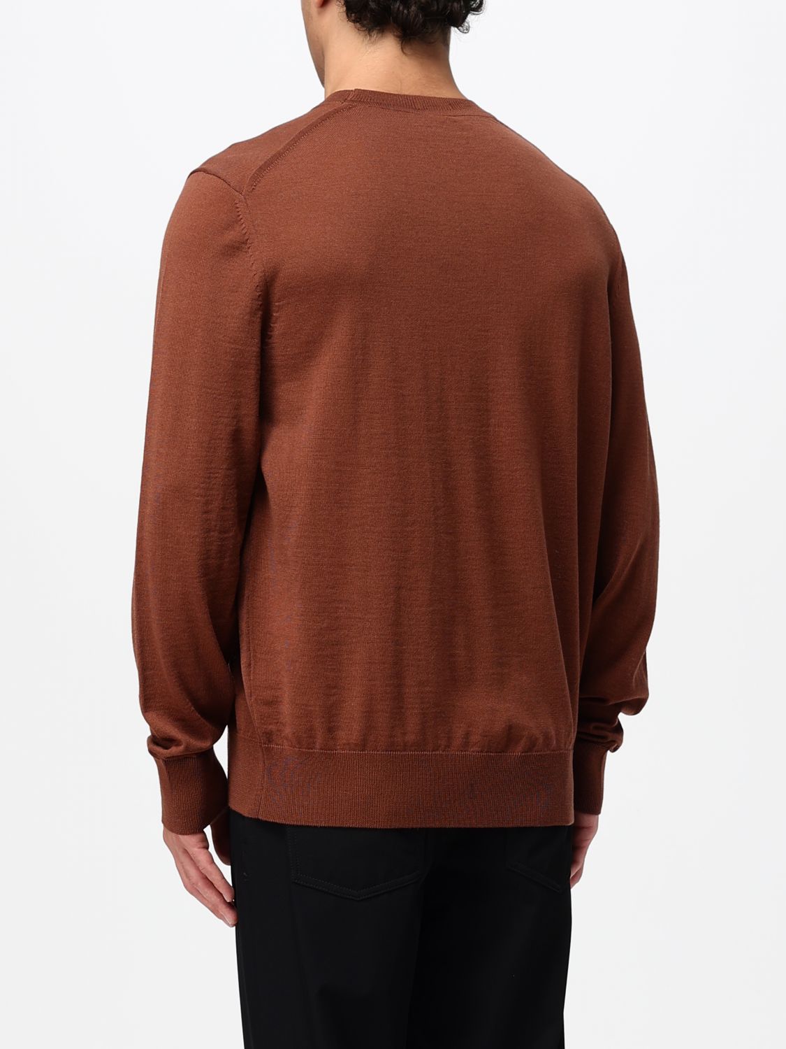 BOSS SWEATER: Boss Crew-Neck Jumper in Pure Wool with Long Sleeves, Earth - Img 2