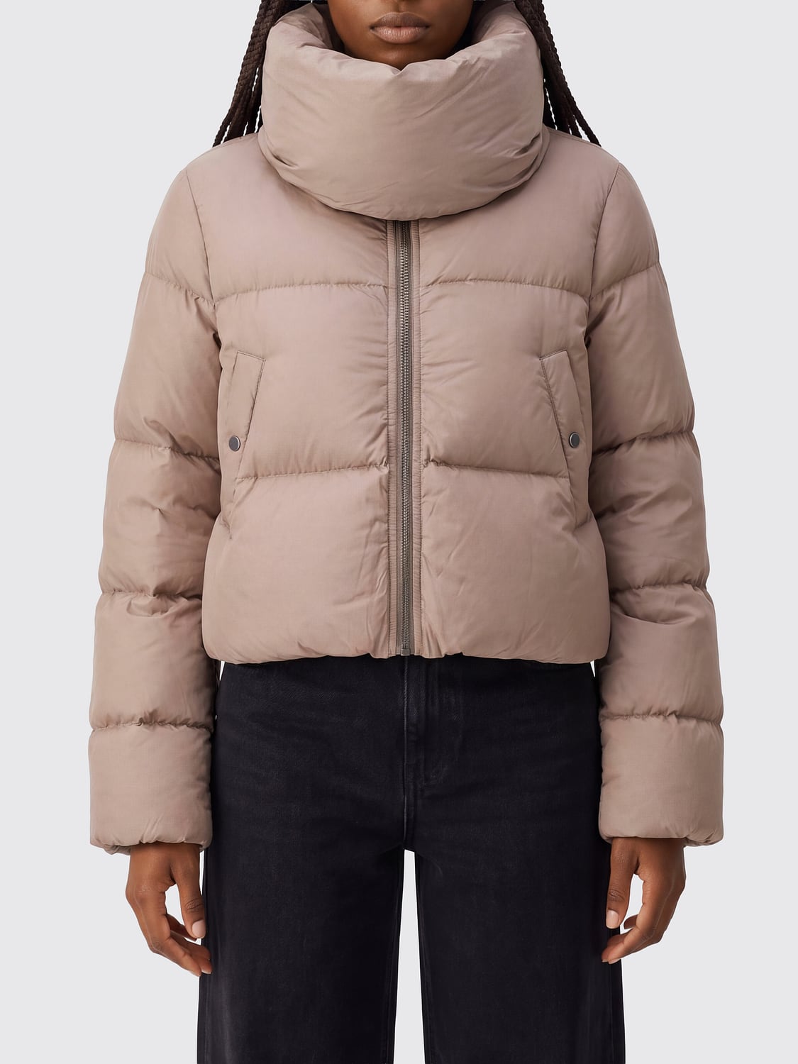 RICK OWENS GIACCA: Piumino corto Rick Owens in nylon trapuntato idrorepellente con collo a imbuto, Rosa - Img 1