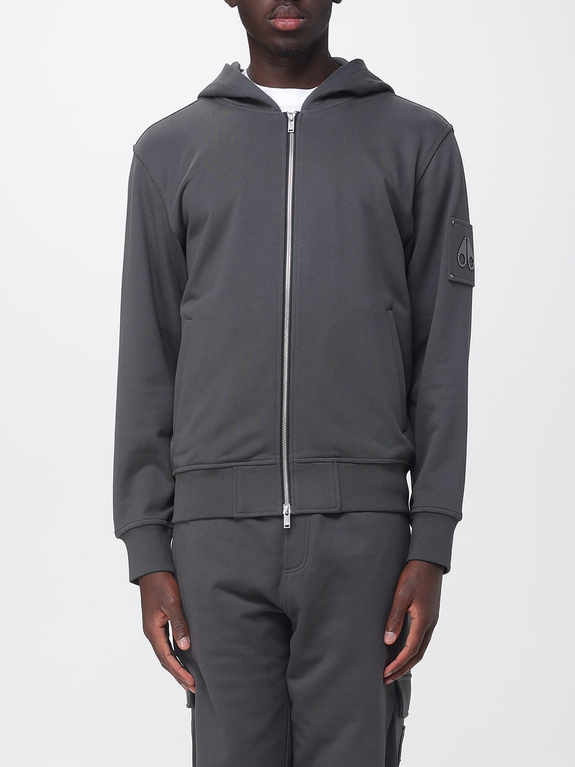 MOOSE KNUCKLES SWEATSHIRT: Zipped Cotton Hoodie Moose Knuckles with Metallic Logo, Grey - Img 1