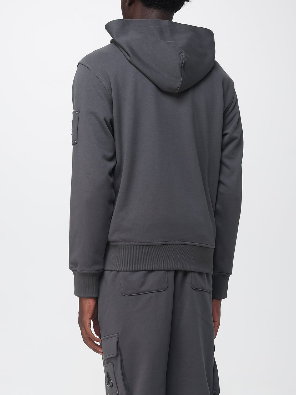 MOOSE KNUCKLES SWEATSHIRT: Zipped Cotton Hoodie Moose Knuckles with Metallic Logo, Grey - Img 2