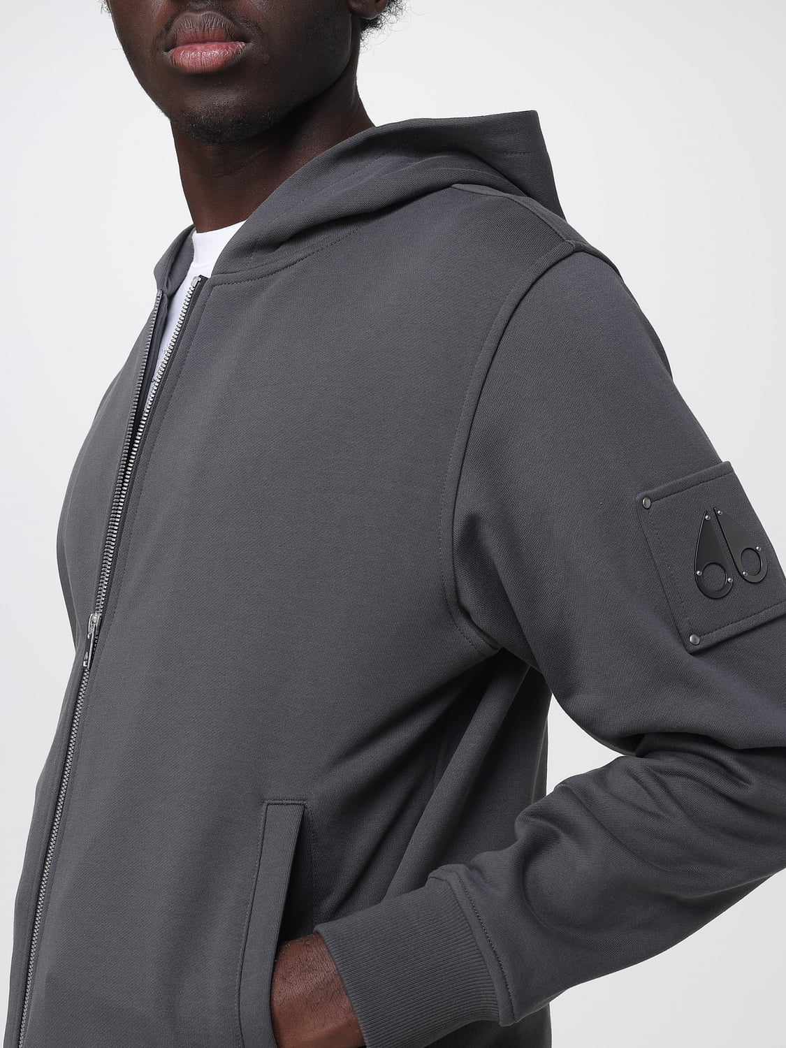 MOOSE KNUCKLES SWEATSHIRT: Zipped Cotton Hoodie Moose Knuckles with Metallic Logo, Grey - Img 4