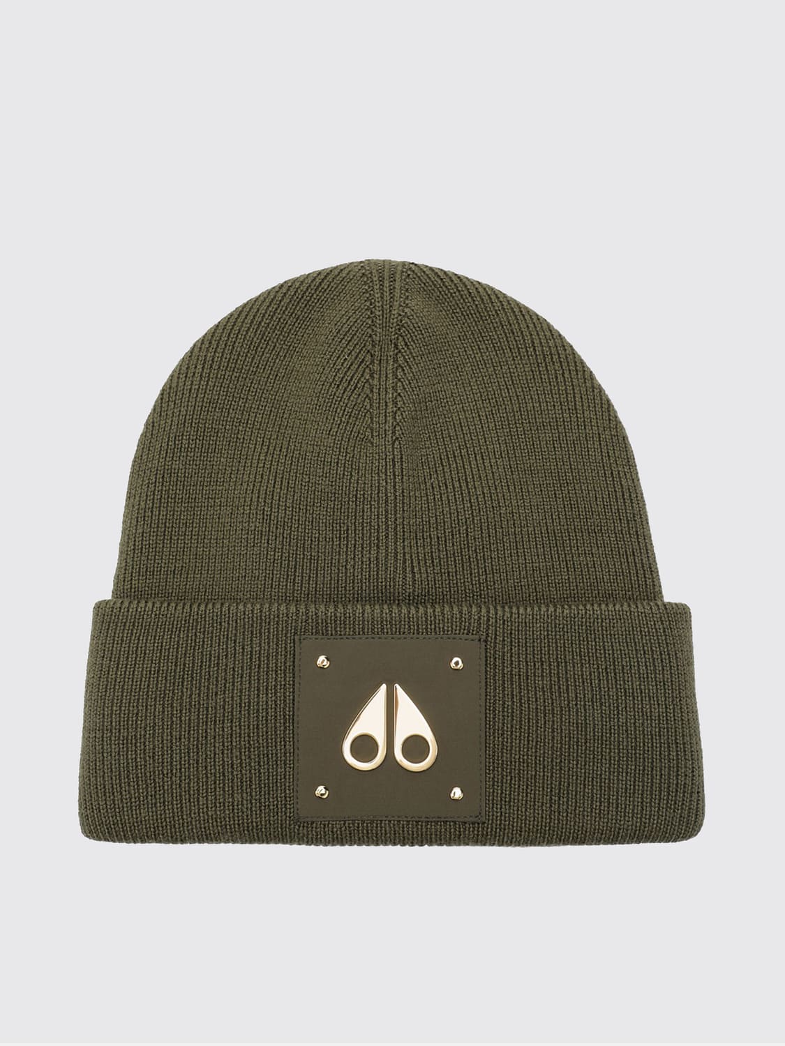 MOOSE KNUCKLES HUT: Beanie aus reiner Wolle von Moose Knuckles mit Umschlag und Logo-Patch, Military - Img 1