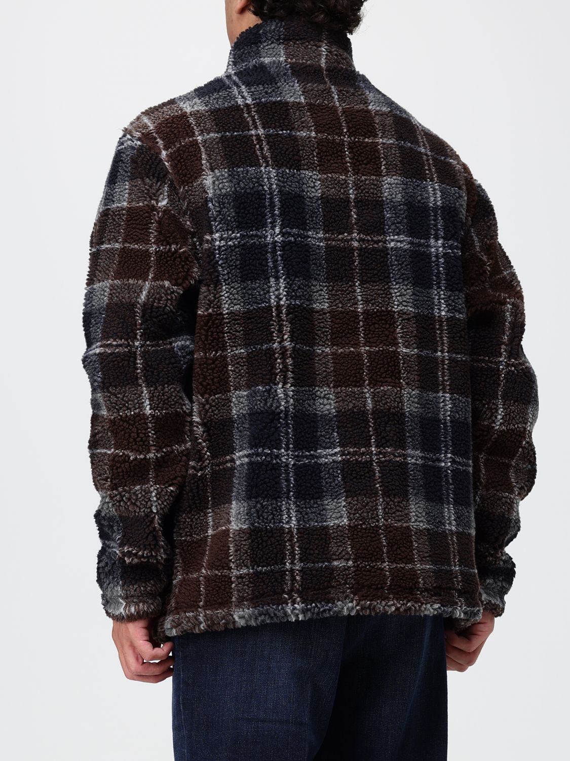 BARBOUR JACKET: Barbour Tartan Pattern Fleece Jacket with High Neck and Zip Closure, Brown - Img 2