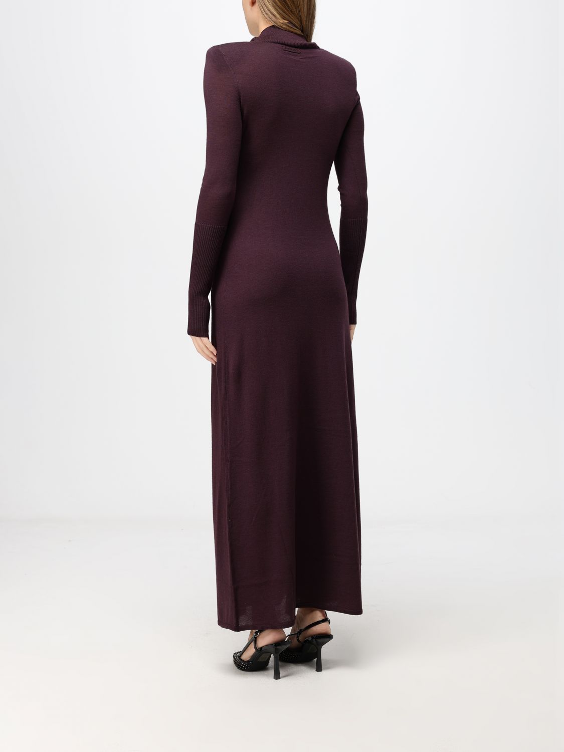 PINKO VESTIDO: Vestido midi Pinko de punto de lana con cuello alto y corte slim, Violeta - Img 2