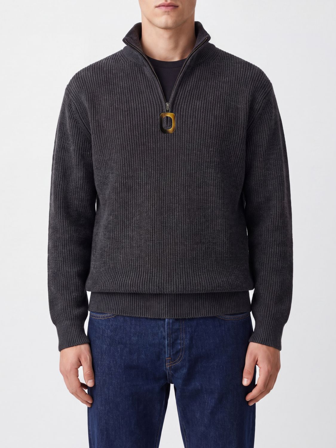 JW ANDERSON PULLOVER: Pullover mit hohem Kragen und halbem Reißverschluss JW Anderson aus Wollmischung, Grau - Img 1