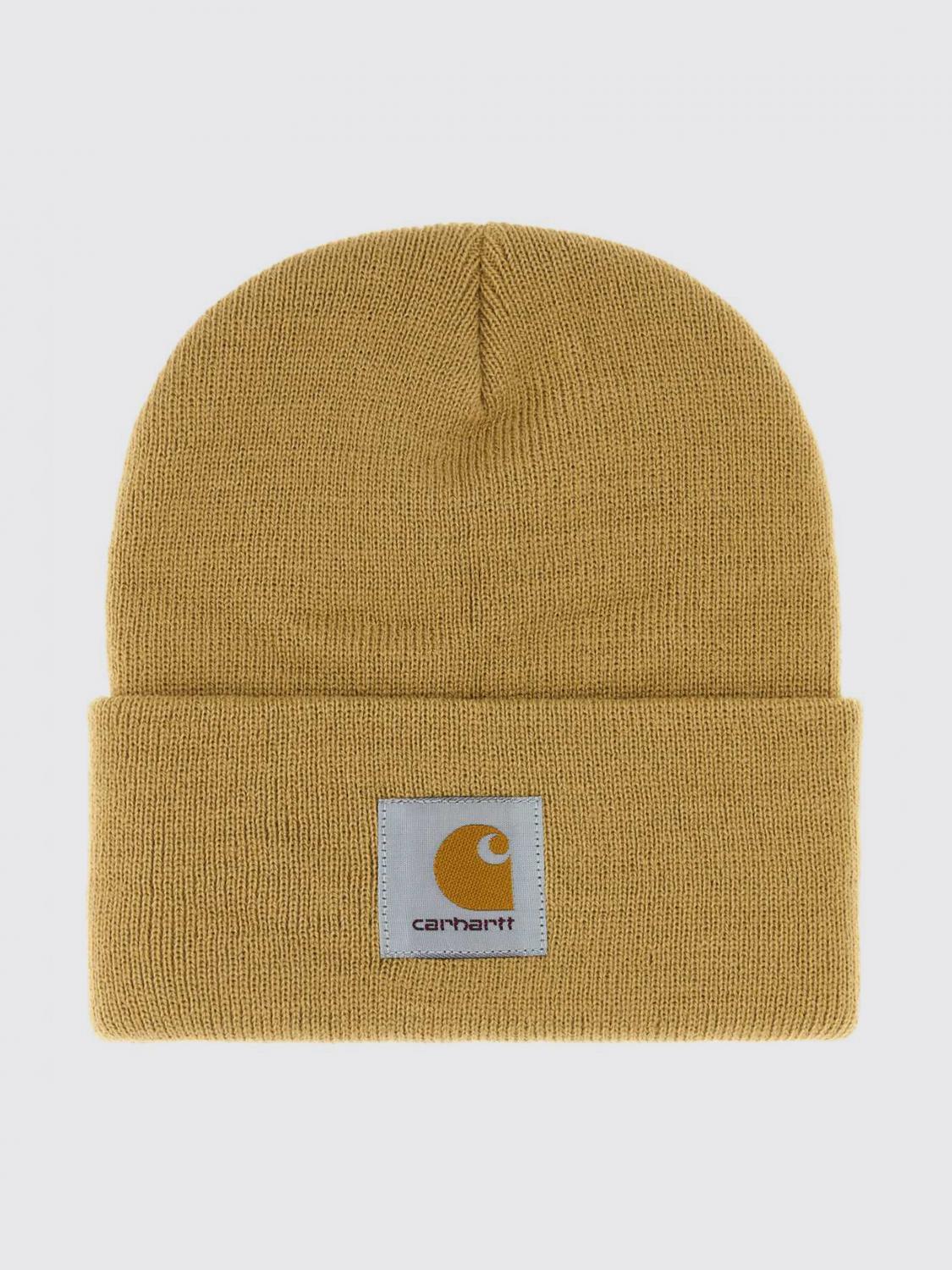 CARHARTT WIP HAT: Acrylic Beanie Hat Carhartt WIP with Cuffed Brim and Embroidered Logo, Brown - Img 1