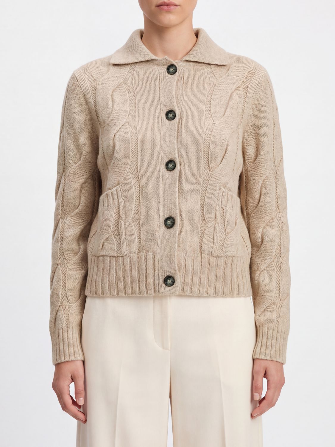 ALLUDE PULLOVER: Cardigan Allude aus Kaschmir und Seide mit klassischem Kragen und Knopfverschluss, Olive - Img 1