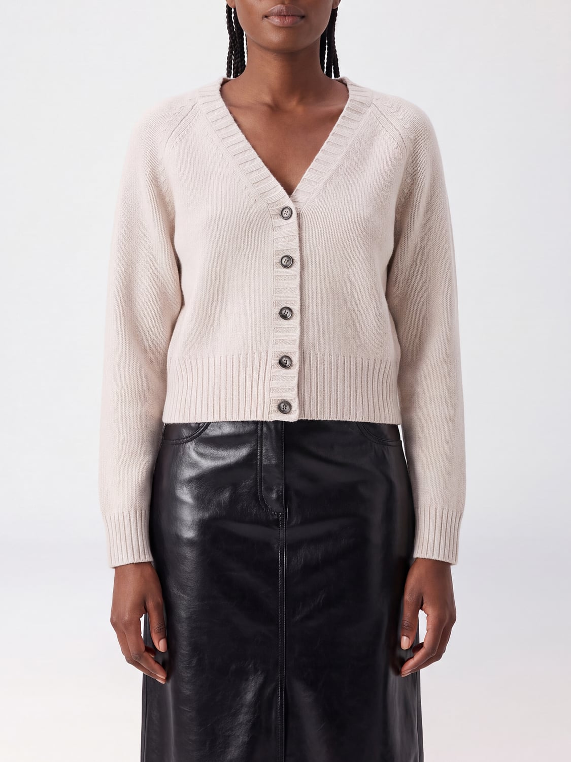 ALLUDE PULL: Cardigan Allude en cachemire à encolure en V et fermeture à boutons, Beige - Img 1