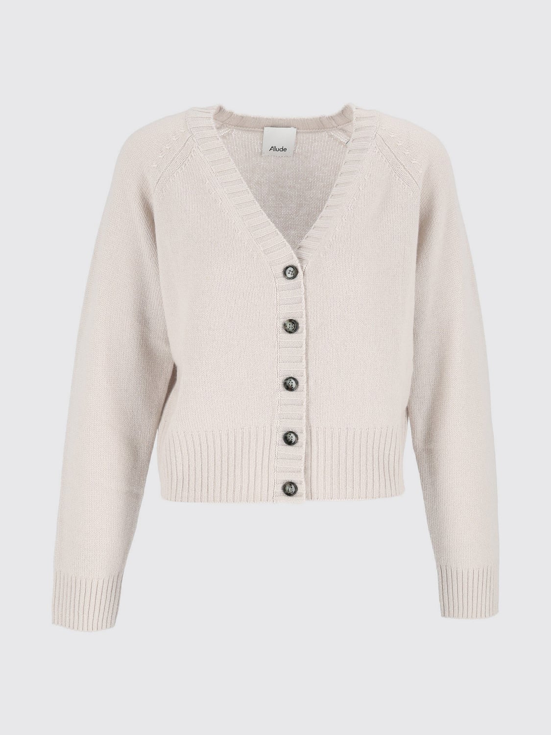 ALLUDE PULL: Cardigan Allude en cachemire à encolure en V et fermeture à boutons, Beige - Img 2