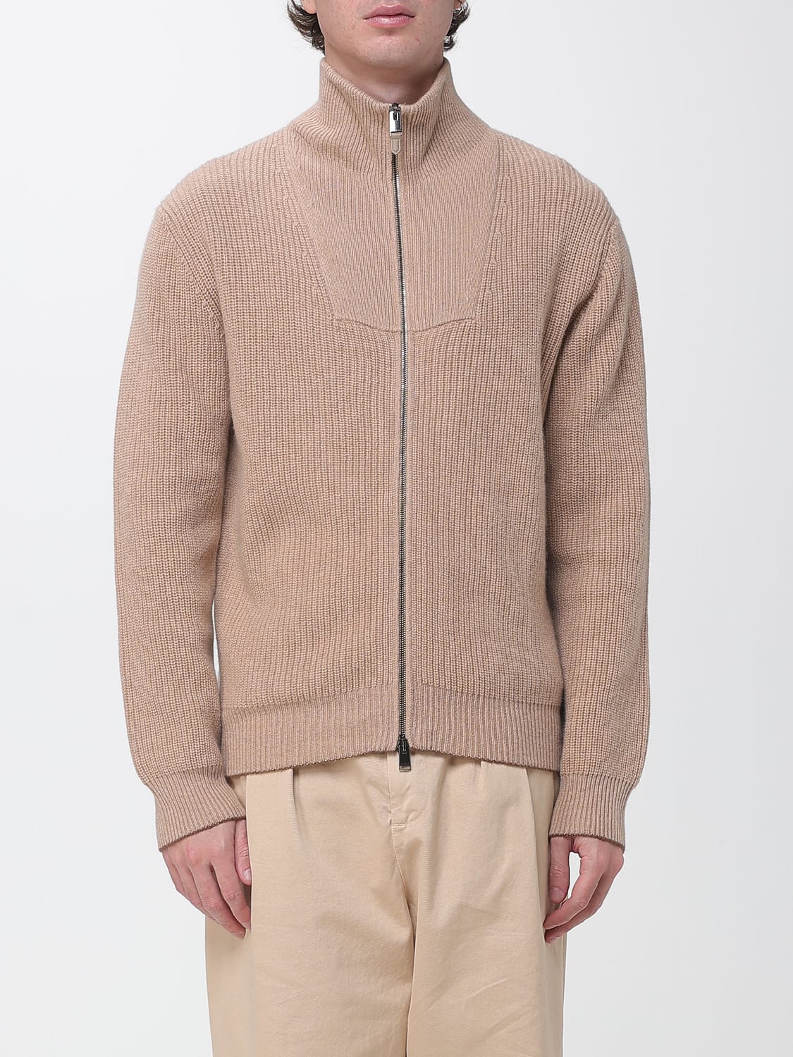 CANALI PULL: Cardigan zippé à col roulé Canali en laine et cachemire, Beige - Img 1