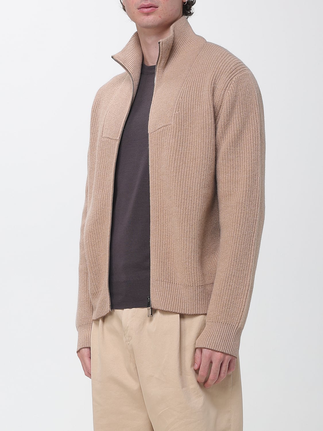 CANALI PULL: Cardigan zippé à col roulé Canali en laine et cachemire, Beige - Img 3