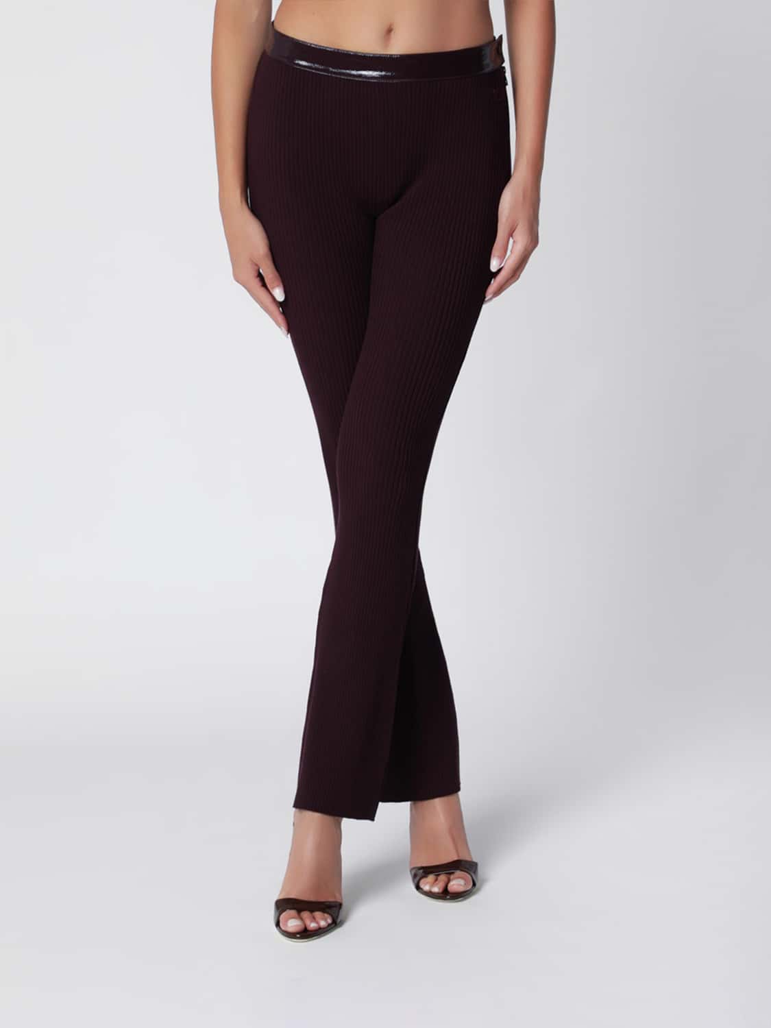 COURRÈGES HOSE: Hoch taillierte Skinny-Hose COURRÈGES aus Rippstrick, Violett - Img 1