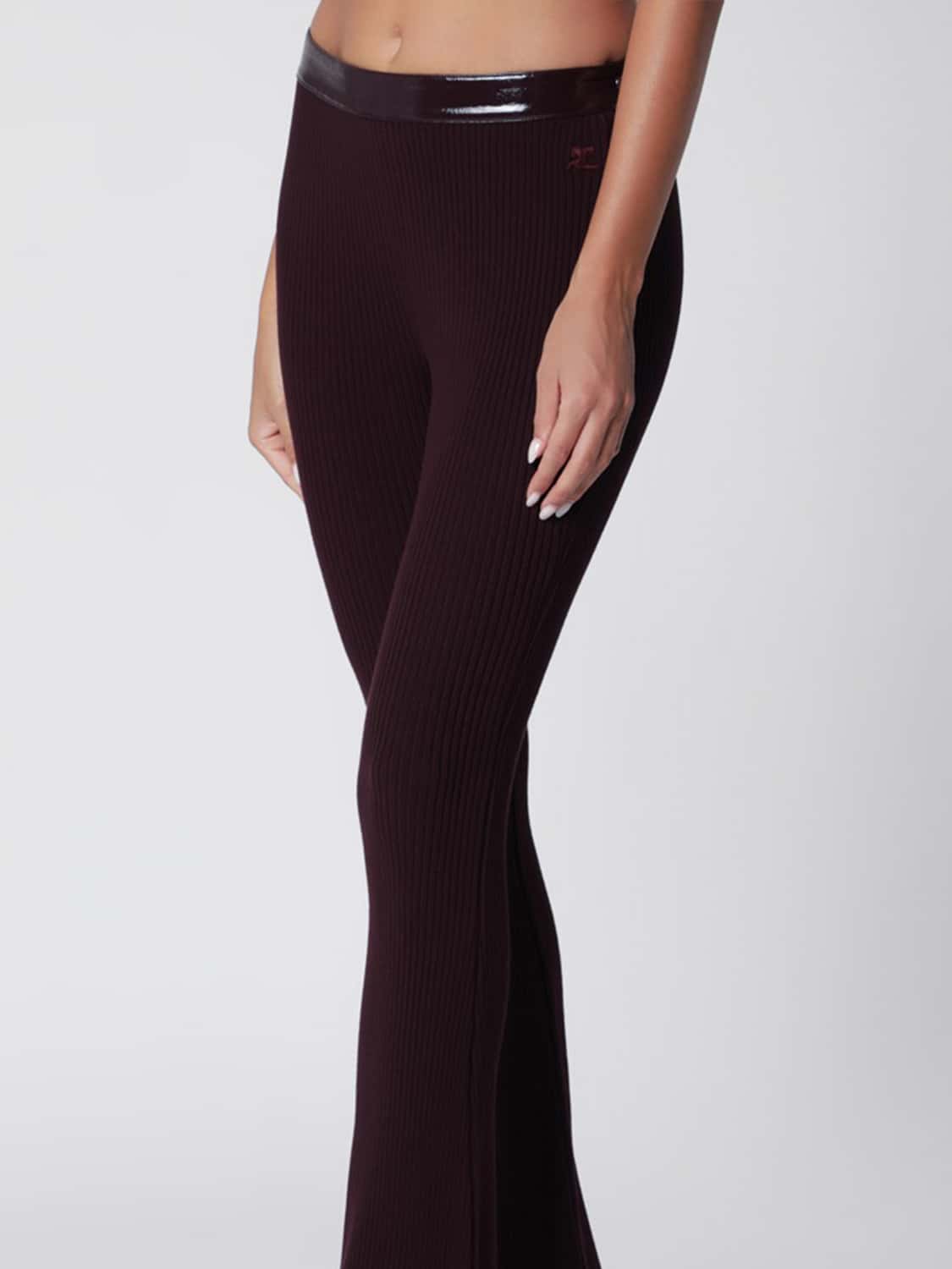 COURRÈGES HOSE: Hoch taillierte Skinny-Hose COURRÈGES aus Rippstrick, Violett - Img 3
