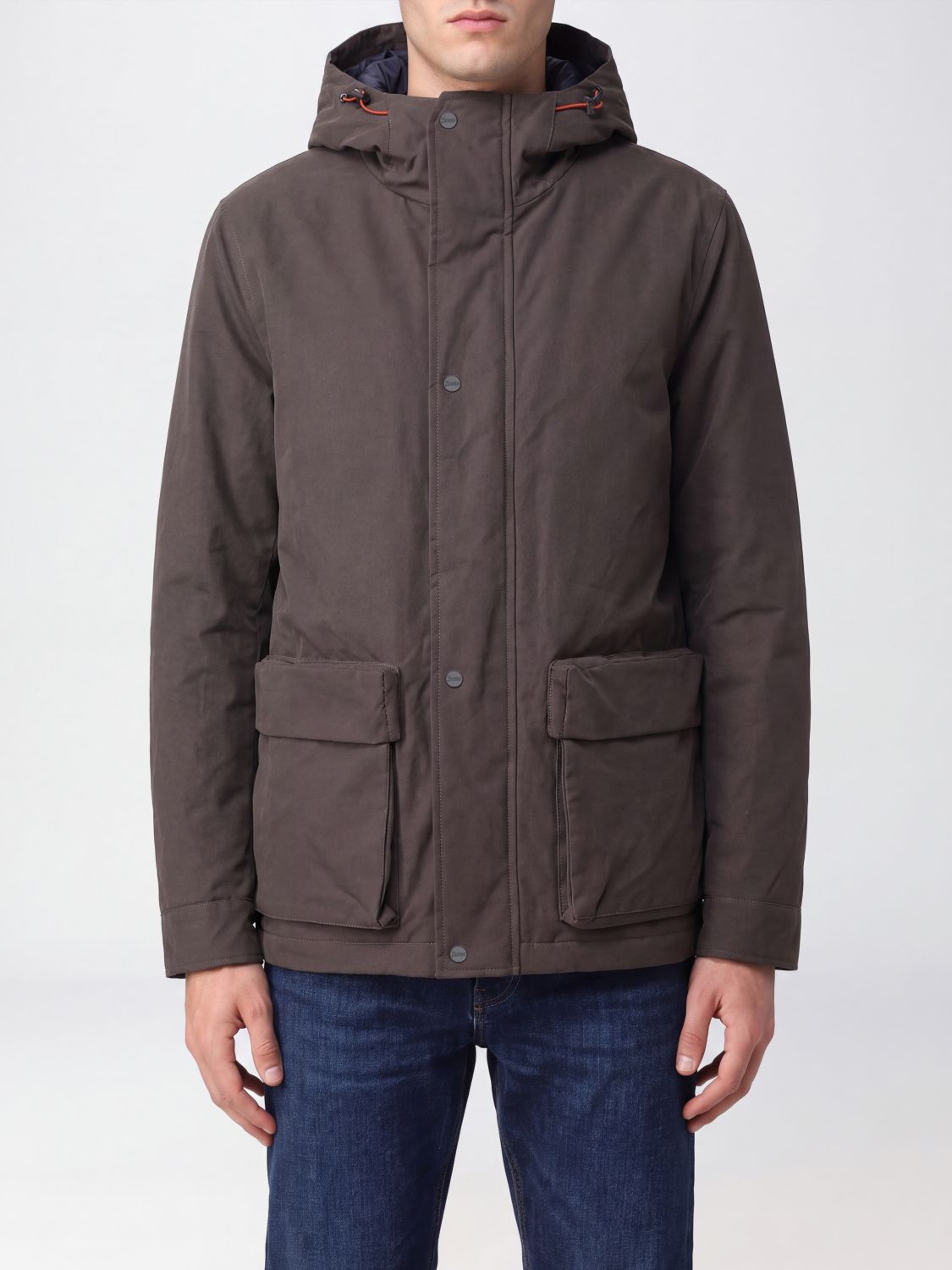 HERNO COAT: Herno Short Parka in Cotton Blend with Hood and Patch Pockets, Brown - Img 1