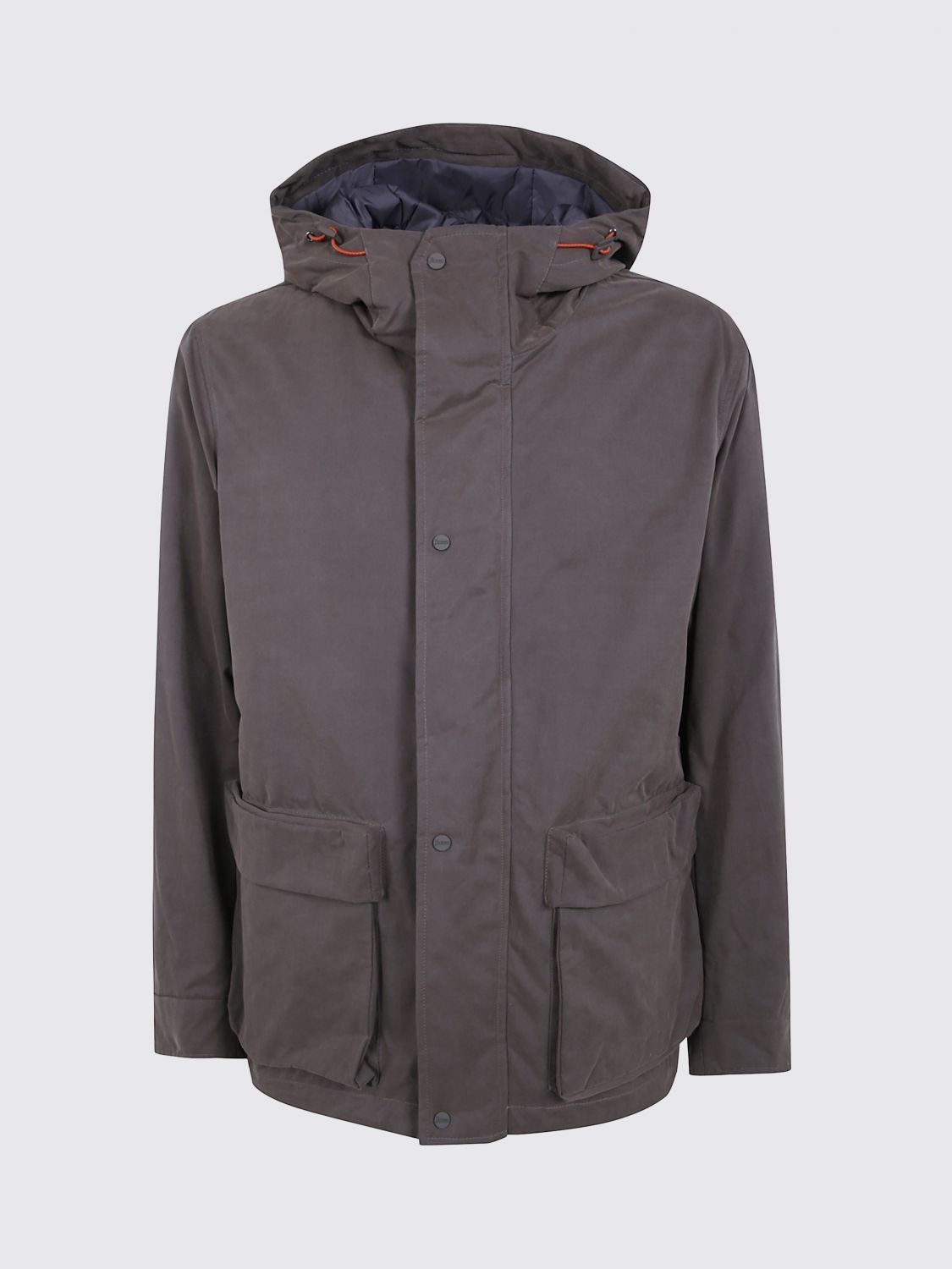 HERNO COAT: Herno Short Parka in Cotton Blend with Hood and Patch Pockets, Brown - Img 2