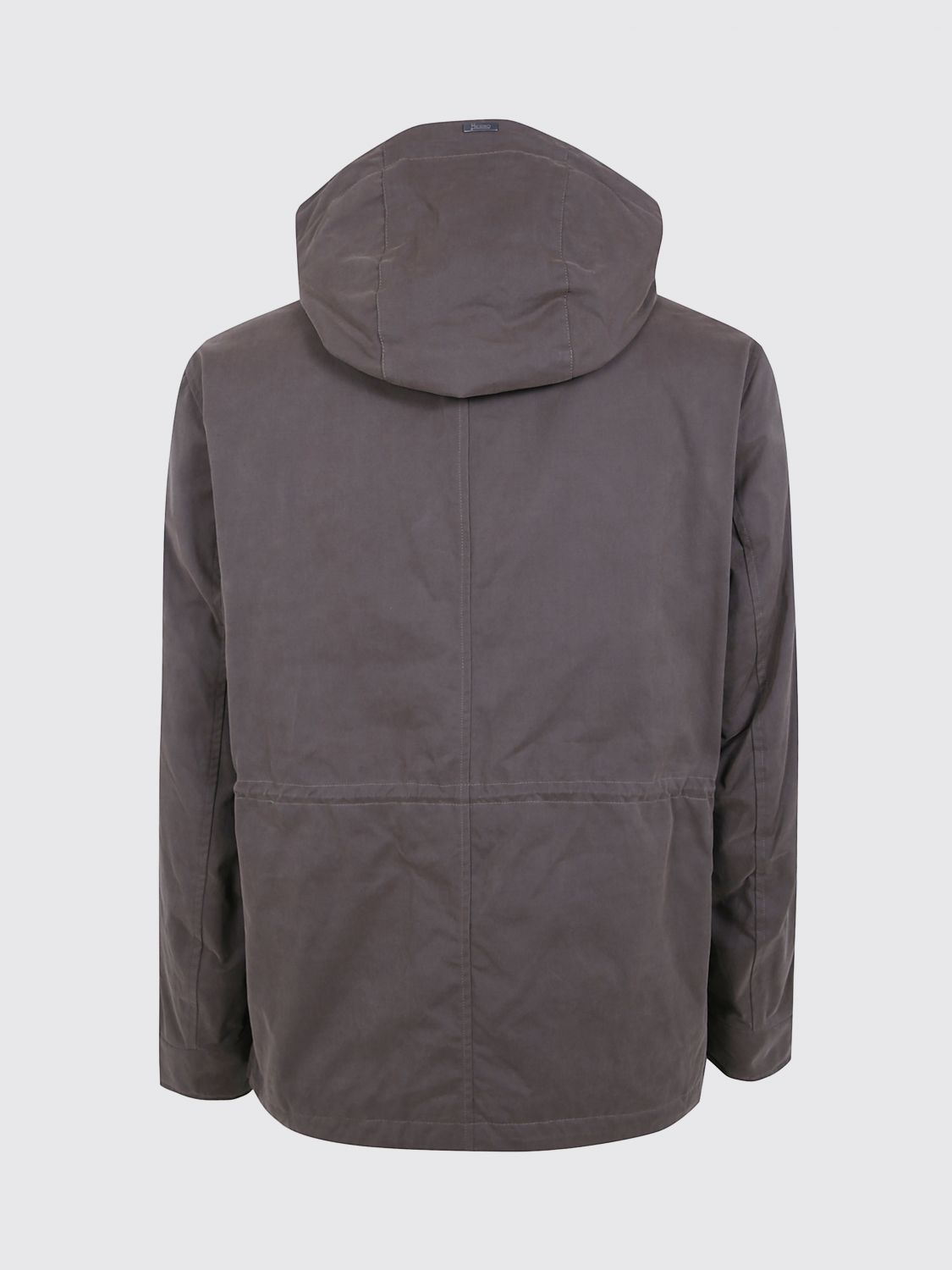 HERNO COAT: Herno Short Parka in Cotton Blend with Hood and Patch Pockets, Brown - Img 3