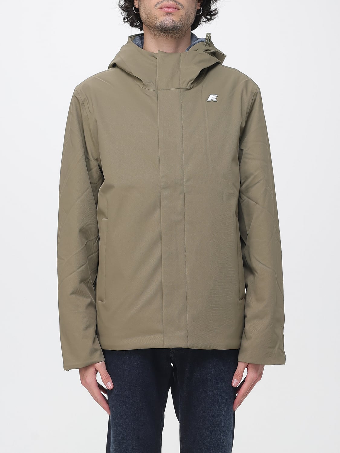 K-WAY COAT: K-WAY Short Waterproof Parka with Hood and PrimaLoft® Padding, Champagne - Img 1