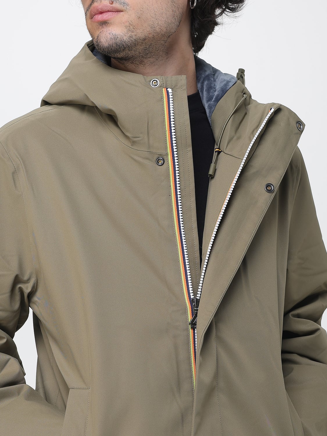 K-WAY COAT: K-WAY Short Waterproof Parka with Hood and PrimaLoft® Padding, Champagne - Img 4