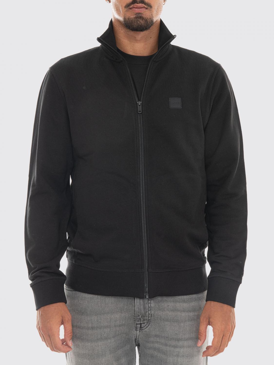 BOSS SWEATSHIRT: Reißverschluss-Sweatshirt Boss aus Baumwolle mit Rollkragen und seitlichen Eingrifftaschen, Schwarz - Img 1