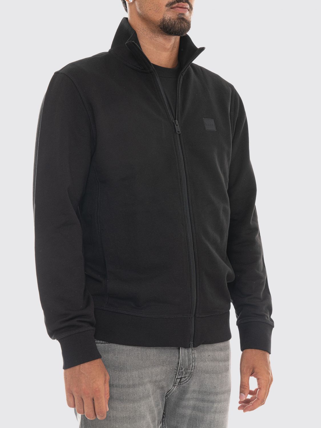 BOSS SWEATSHIRT: Reißverschluss-Sweatshirt Boss aus Baumwolle mit Rollkragen und seitlichen Eingrifftaschen, Schwarz - Img 3