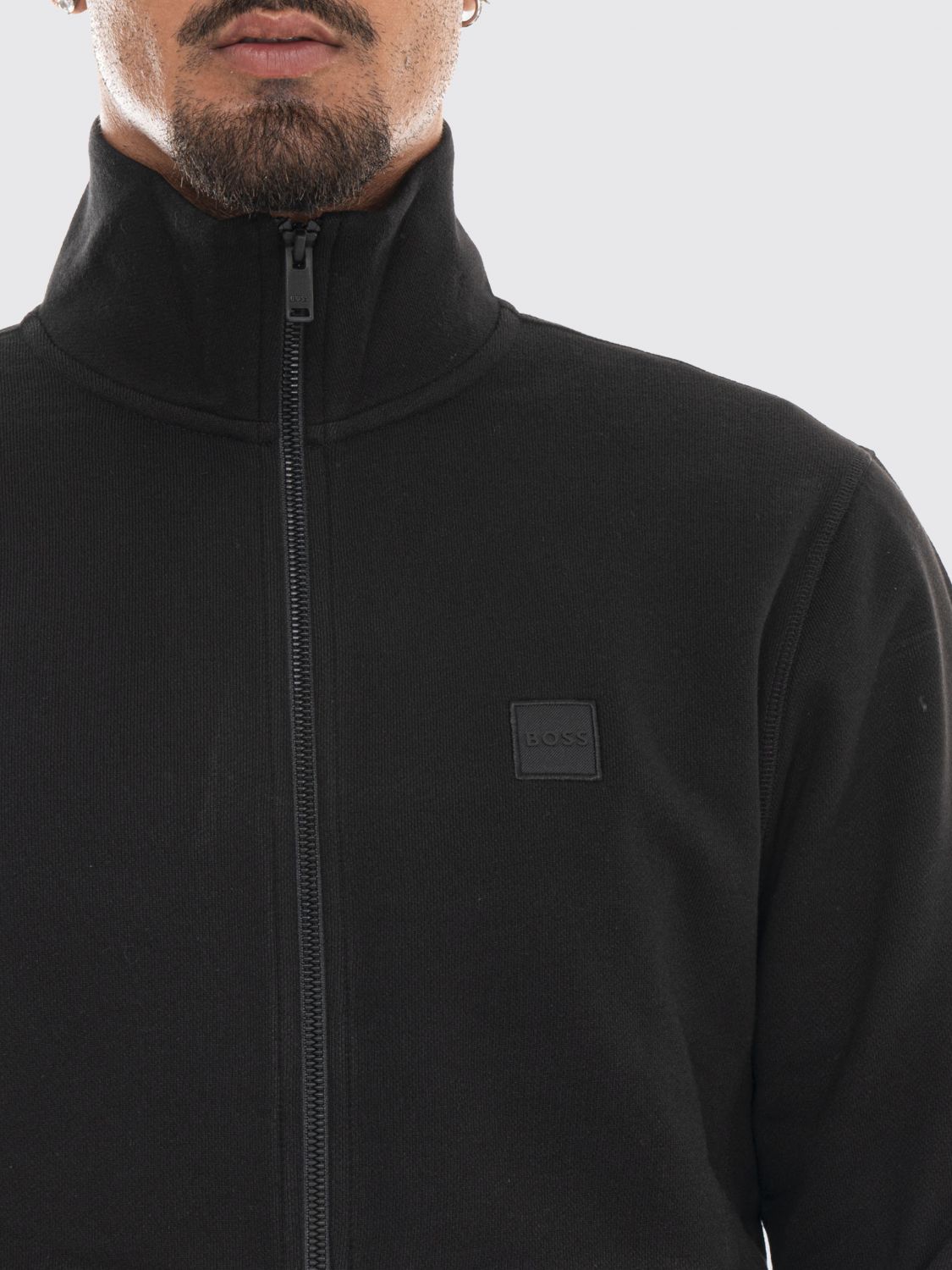 BOSS SWEATSHIRT: Reißverschluss-Sweatshirt Boss aus Baumwolle mit Rollkragen und seitlichen Eingrifftaschen, Schwarz - Img 4