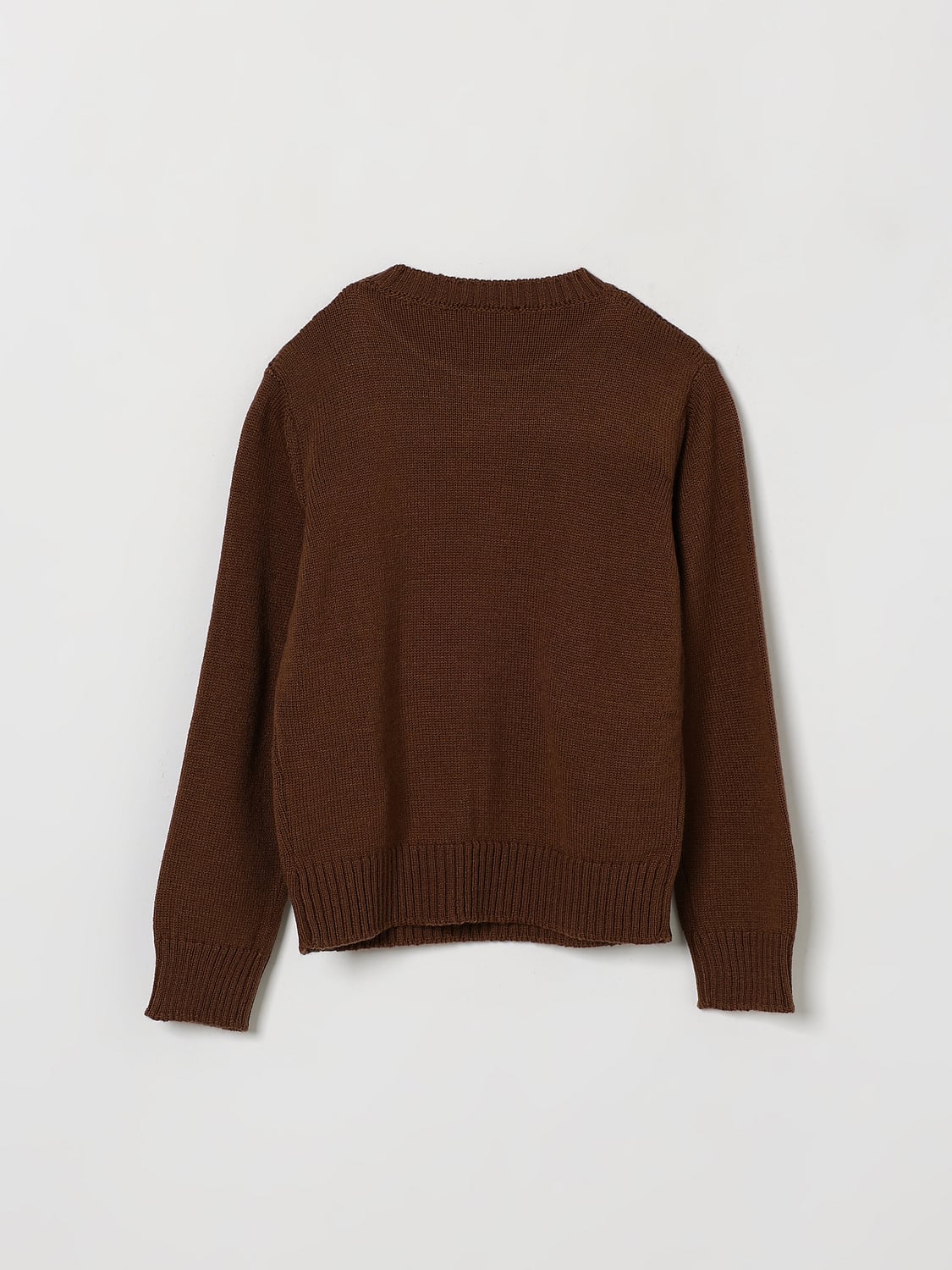 N° 21 SWEATER: Boy's Wool Blend Crewneck Jumper N° 21 with Openwork Logo, Brown - Img 2