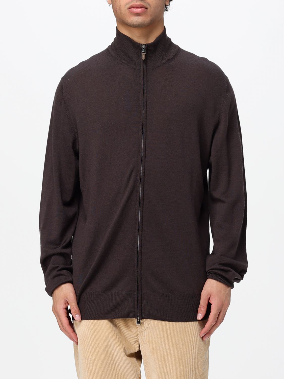 CANALI MAGLIA: Cardigan Canali in lana con collo a dolcevita e chiusura a zip, Grigio - Img 1