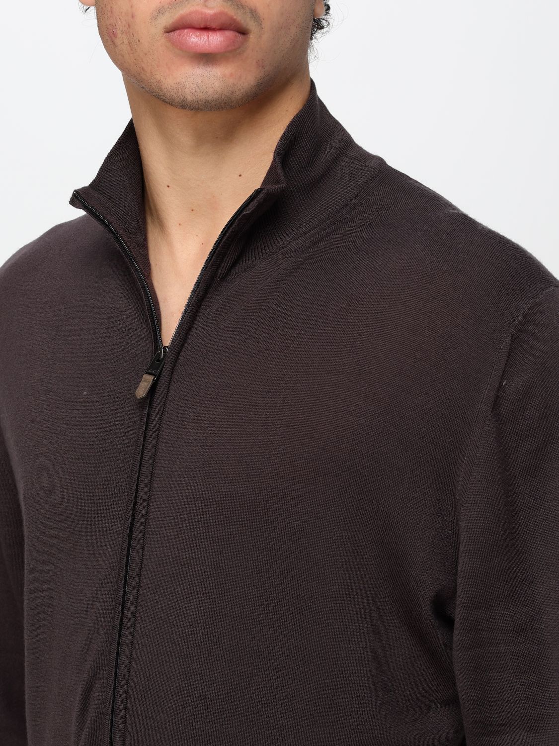 CANALI MAGLIA: Cardigan Canali in lana con collo a dolcevita e chiusura a zip, Grigio - Img 3