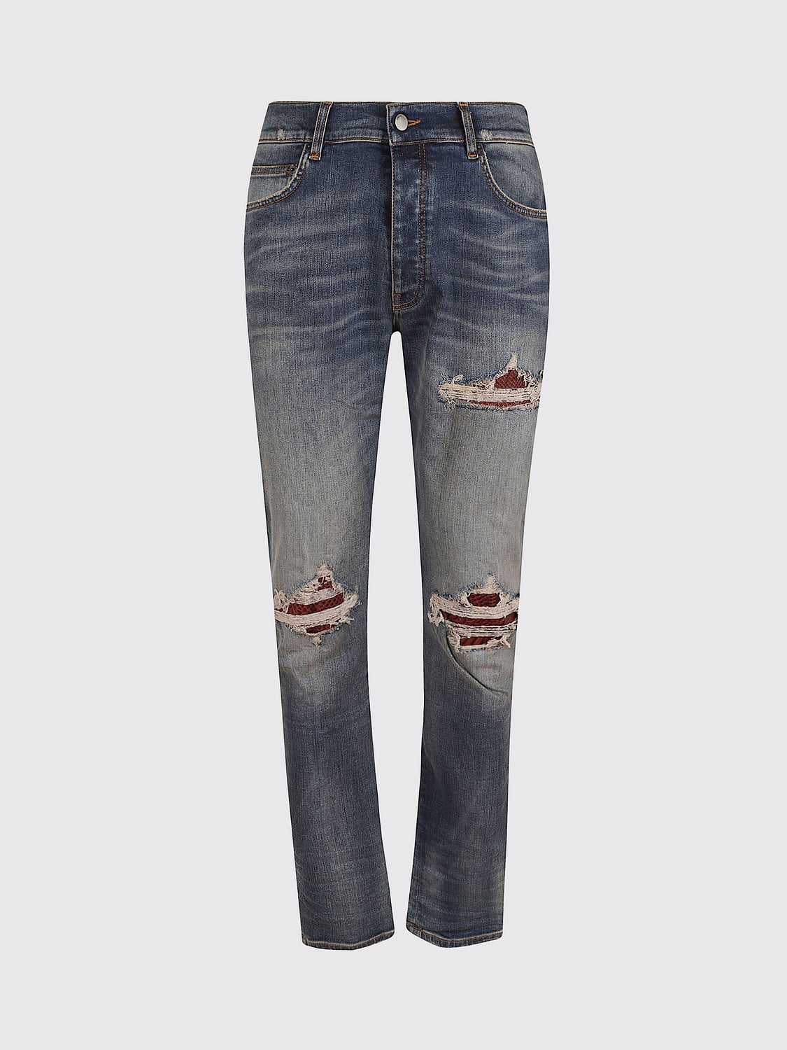 AMIRI JEANS: Amiri Slim Fit Distressed Denim Jeans with Worn Effect and Five-Pocket Design, Indigo - Img 2