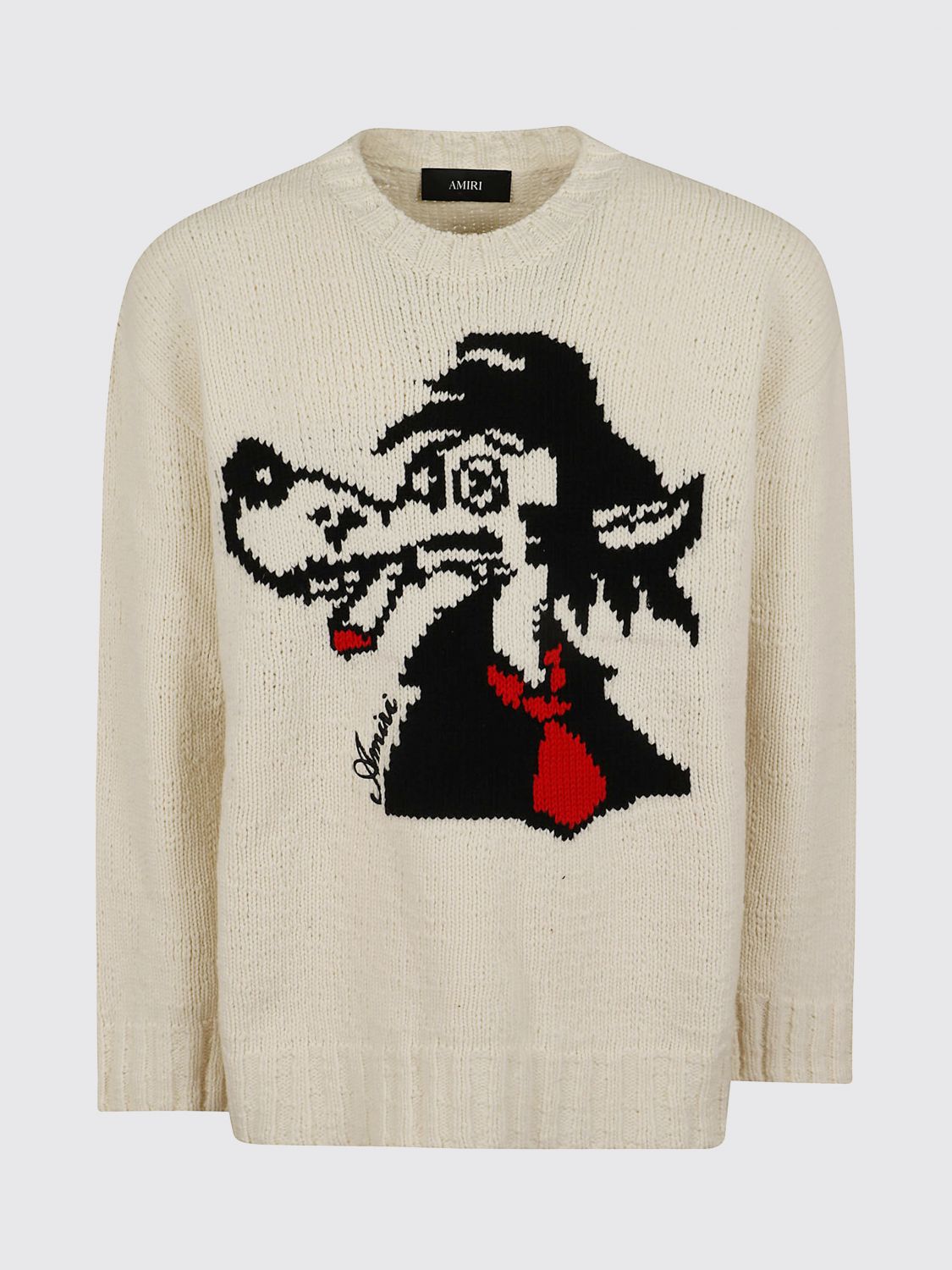AMIRI セーター: AMIRI グラフィックプリントとクルーネック付き Wolf ウール・カシミア混紡セーター, ホワイト - Img 2