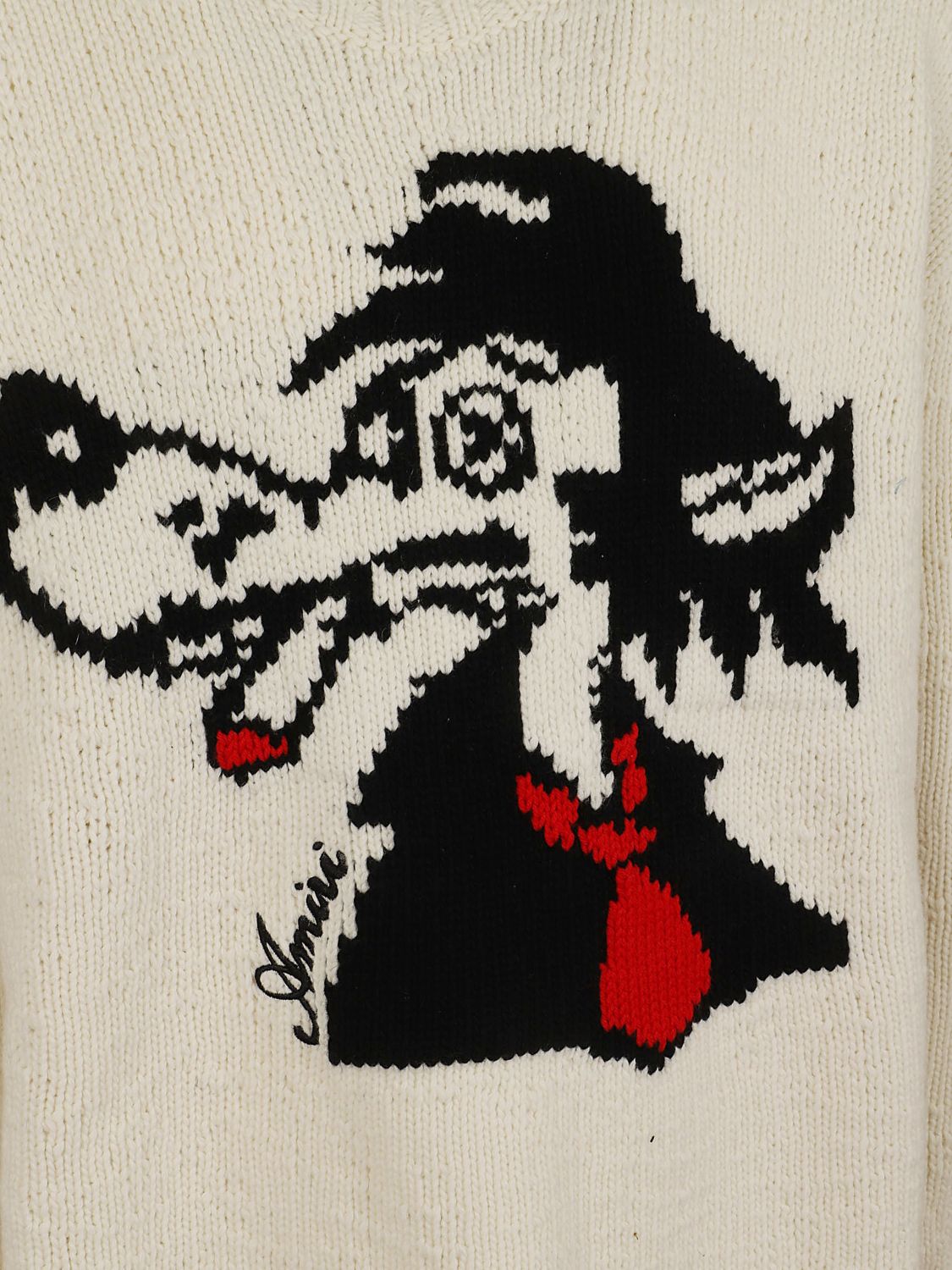 AMIRI セーター: AMIRI グラフィックプリントとクルーネック付き Wolf ウール・カシミア混紡セーター, ホワイト - Img 4