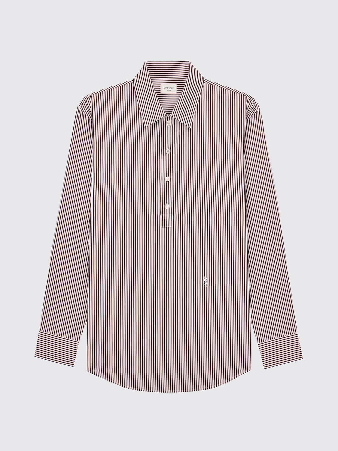 SAINT LAURENT SHIRT: Saint Laurent Striped Cotton Poplin Shirt with YSL Monogram, Orange - Img 1