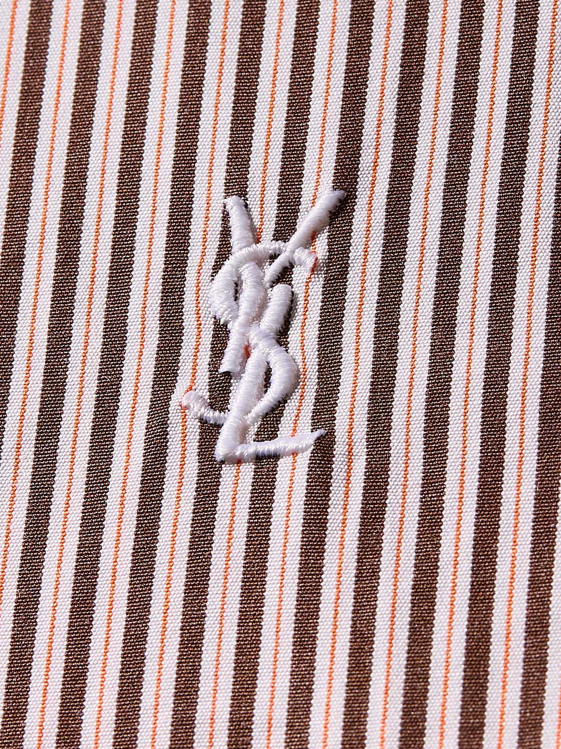 SAINT LAURENT SHIRT: Saint Laurent Striped Cotton Poplin Shirt with YSL Monogram, Orange - Img 3
