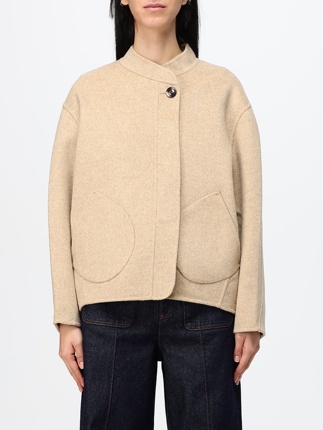 SOEUR CAPPOTTO: Cappotto corto monopetto Soeur in misto lana con spalle cadute, Beige - Img 1