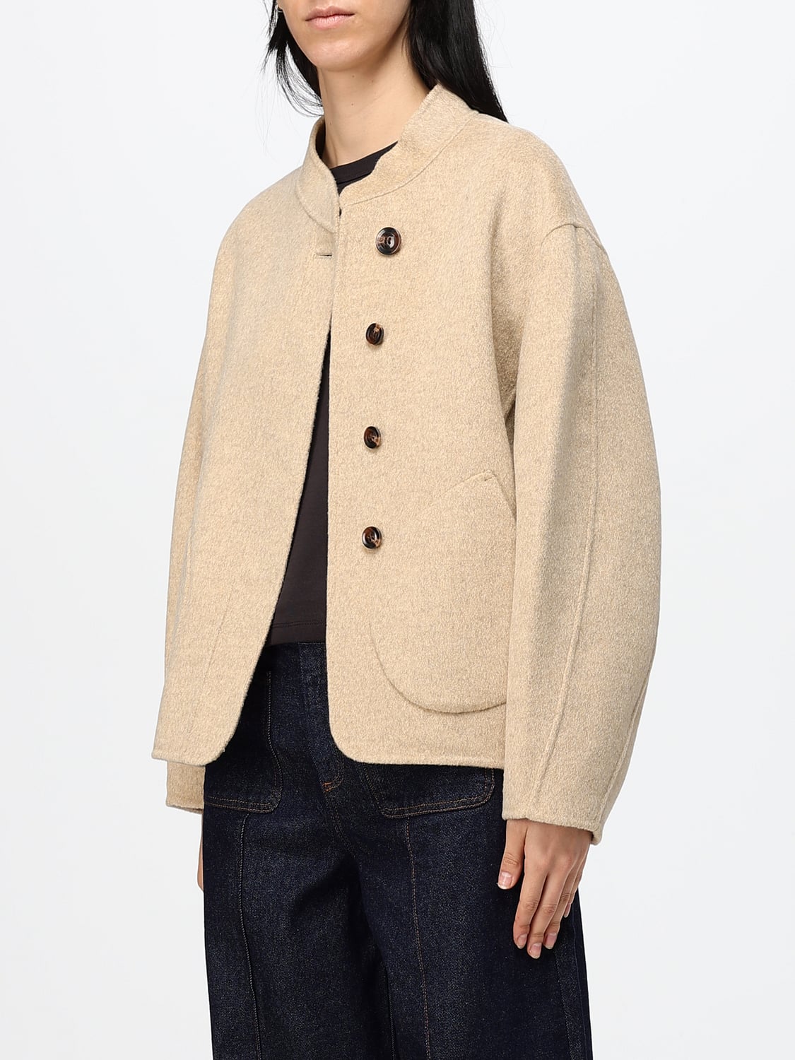 SOEUR CAPPOTTO: Cappotto corto monopetto Soeur in misto lana con spalle cadute, Beige - Img 3