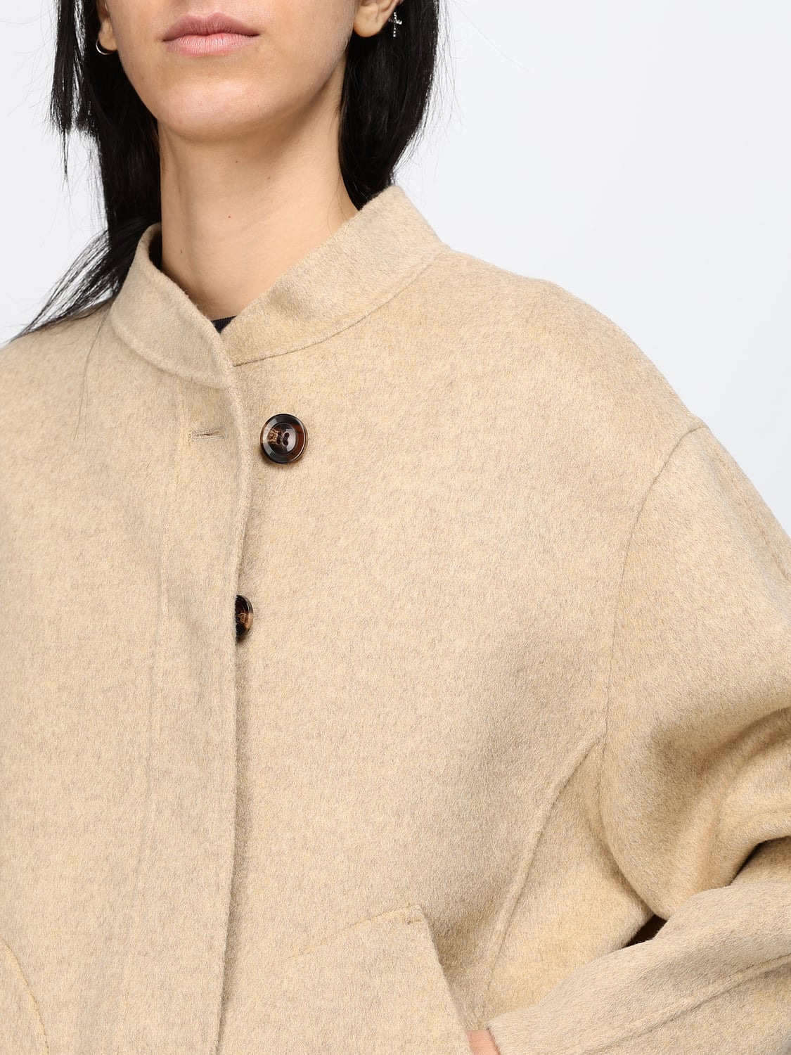 SOEUR CAPPOTTO: Cappotto corto monopetto Soeur in misto lana con spalle cadute, Beige - Img 4