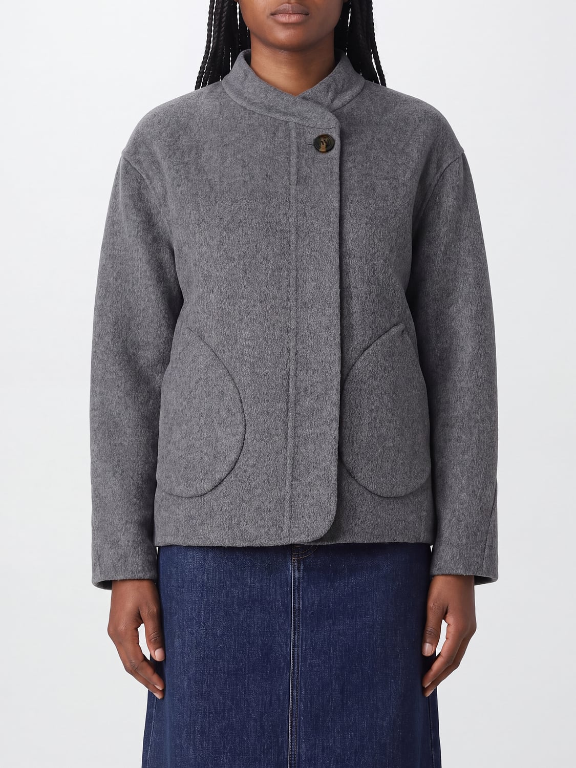SOEUR CAPPOTTO: Cappotto corto monopetto Soeur in misto lana con spalle cadute, Grigio Topo - Img 1