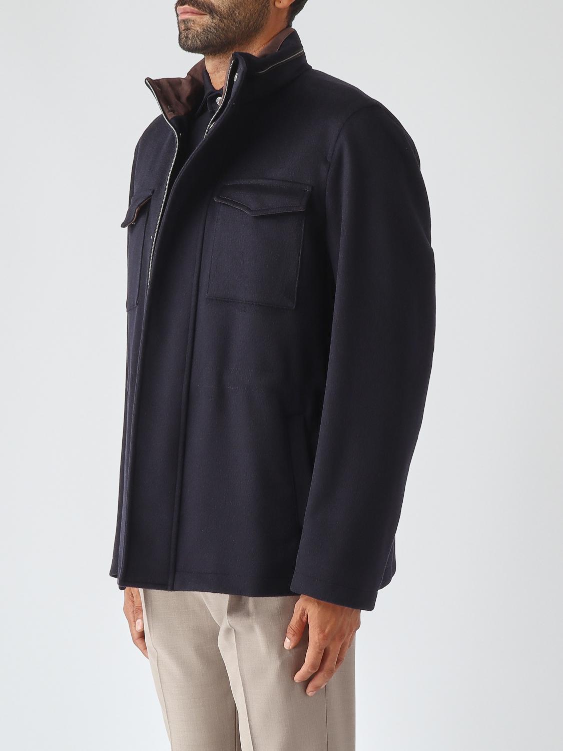 HERNO JACKET: Herno Virgin Wool and Cashmere Shirt Jacket with Detachable Hood, Navy - Img 3