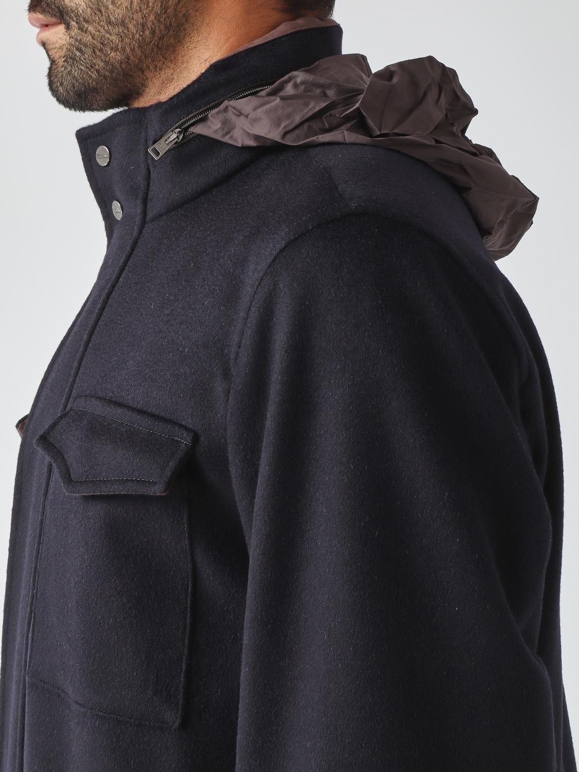 HERNO JACKET: Herno Virgin Wool and Cashmere Shirt Jacket with Detachable Hood, Navy - Img 4