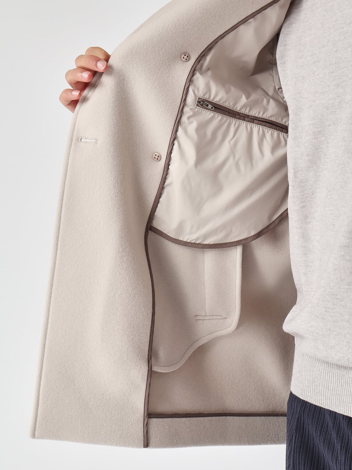 HERNO COAT: Herno Double-Breasted Wool Peacoat with High Collar, Cream - Img 4