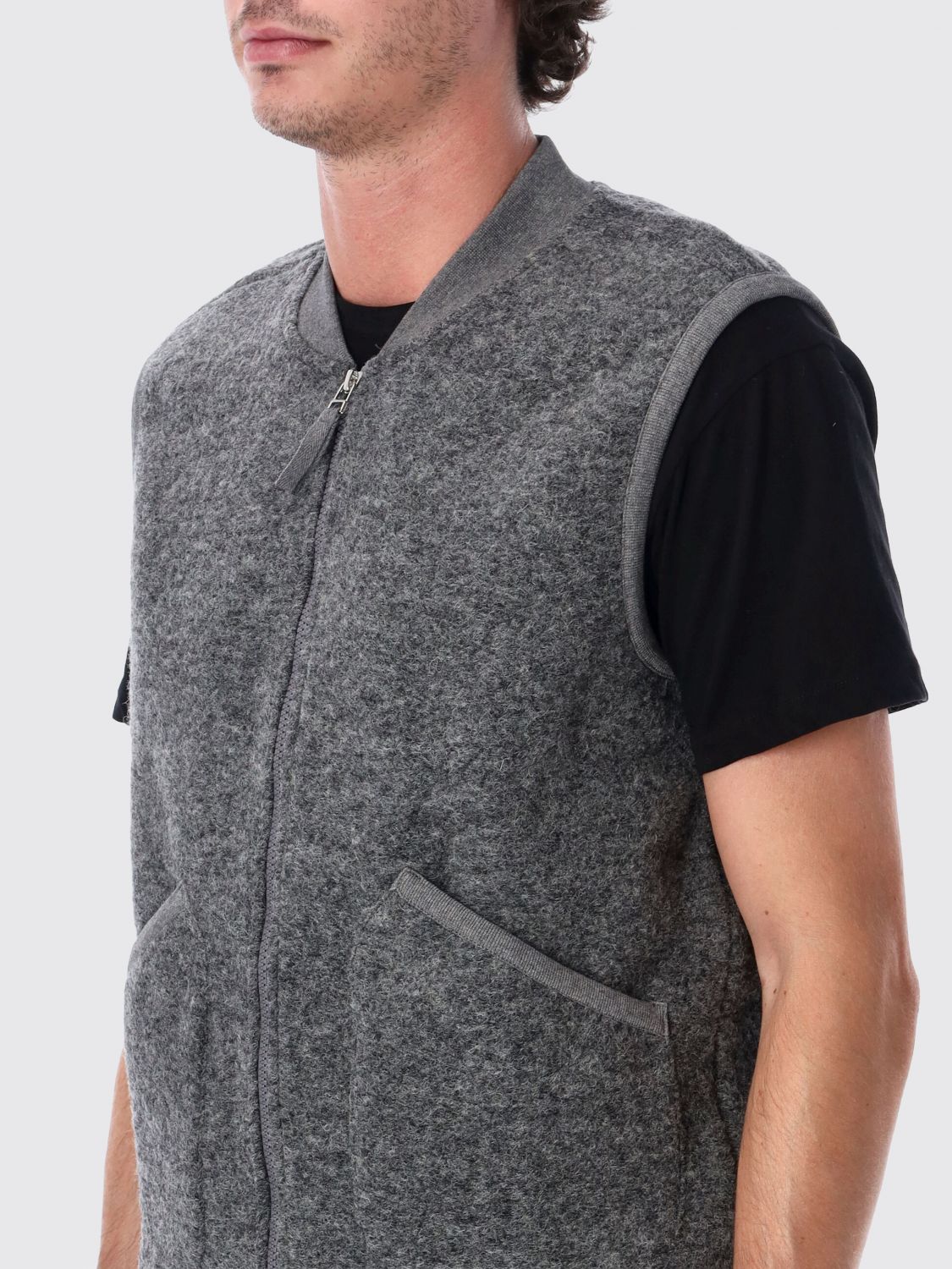 UNIVERSAL WORKS WAISTCOAT: Universal Works Wool Vest with Bomber Collar and Patch Pockets, Grey - Img 3