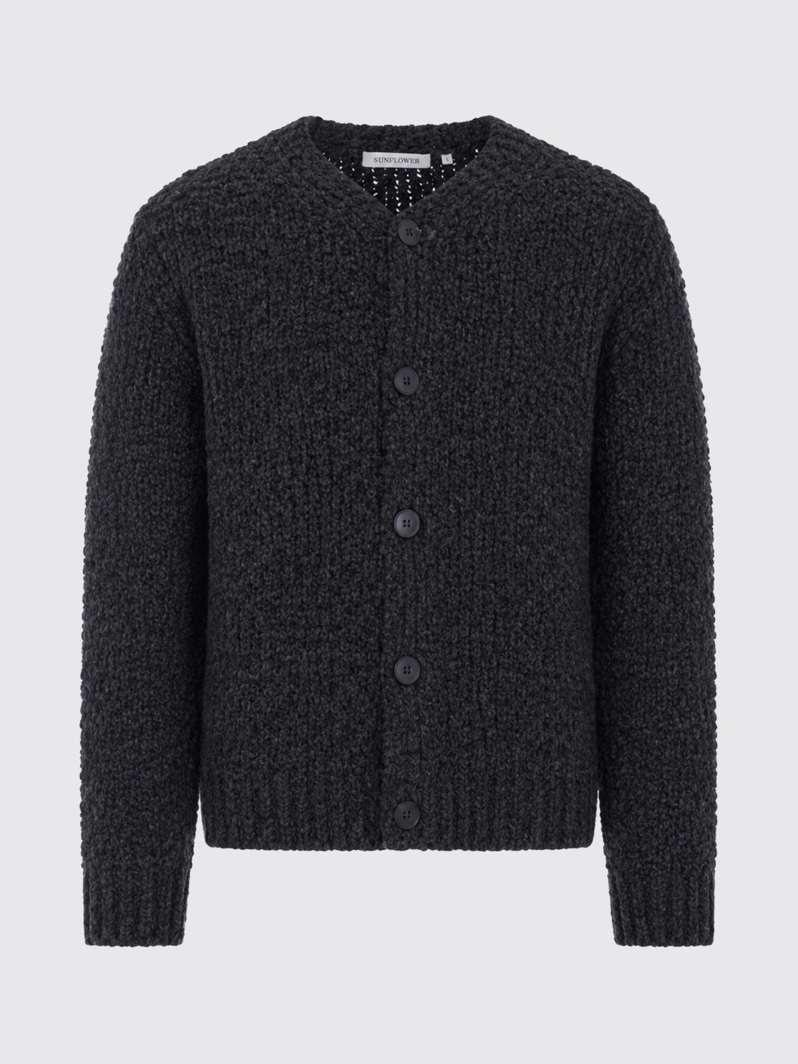 SUNFLOWER SWEATER: Sunflower V-Neck Cardigan in Wool and Alpaca Blend with Ribbed Trims, Black - Img 2