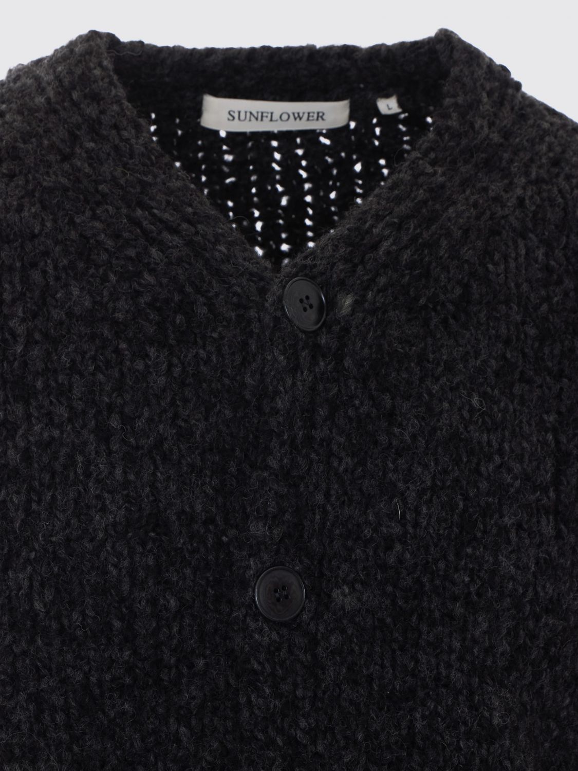 SUNFLOWER SWEATER: Sunflower V-Neck Cardigan in Wool and Alpaca Blend with Ribbed Trims, Black - Img 4