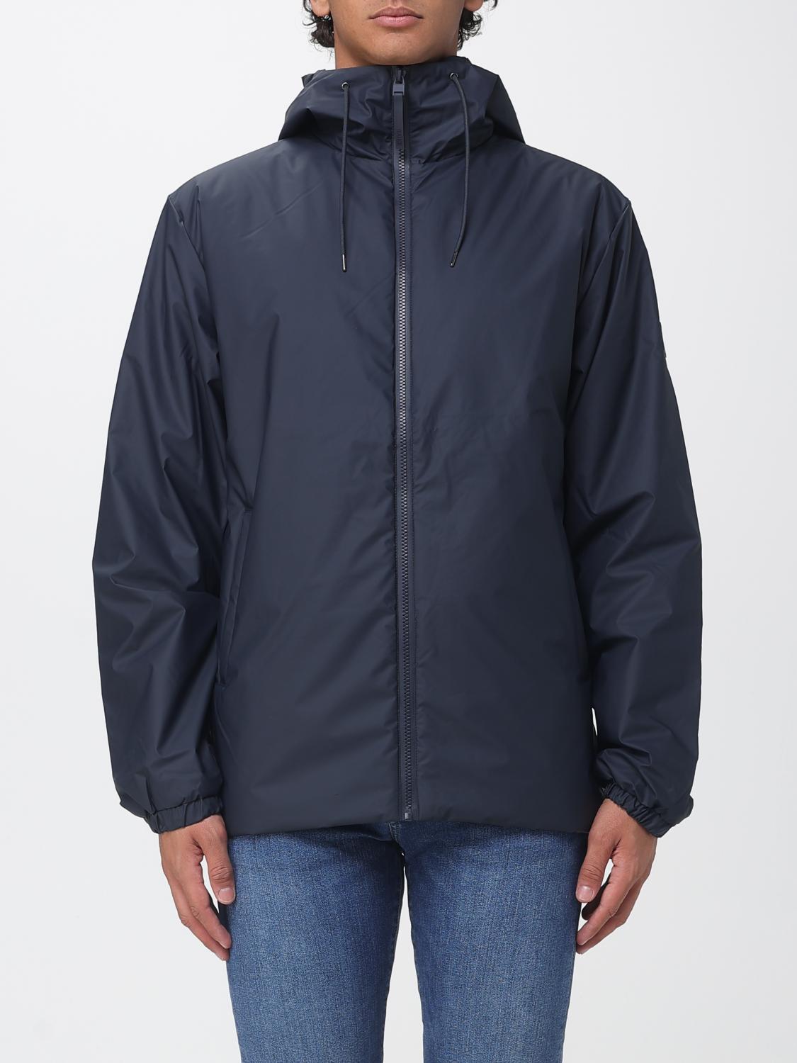 RAINS JACKET: Hooded Windbreaker Jacket Rains in Polyester with High Neck and Zip Closure, Blue - Img 1