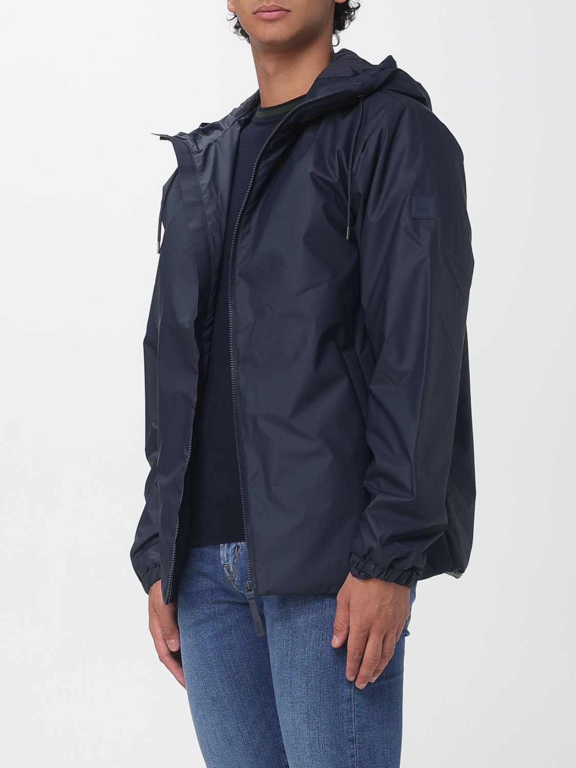 RAINS JACKET: Hooded Windbreaker Jacket Rains in Polyester with High Neck and Zip Closure, Blue - Img 3