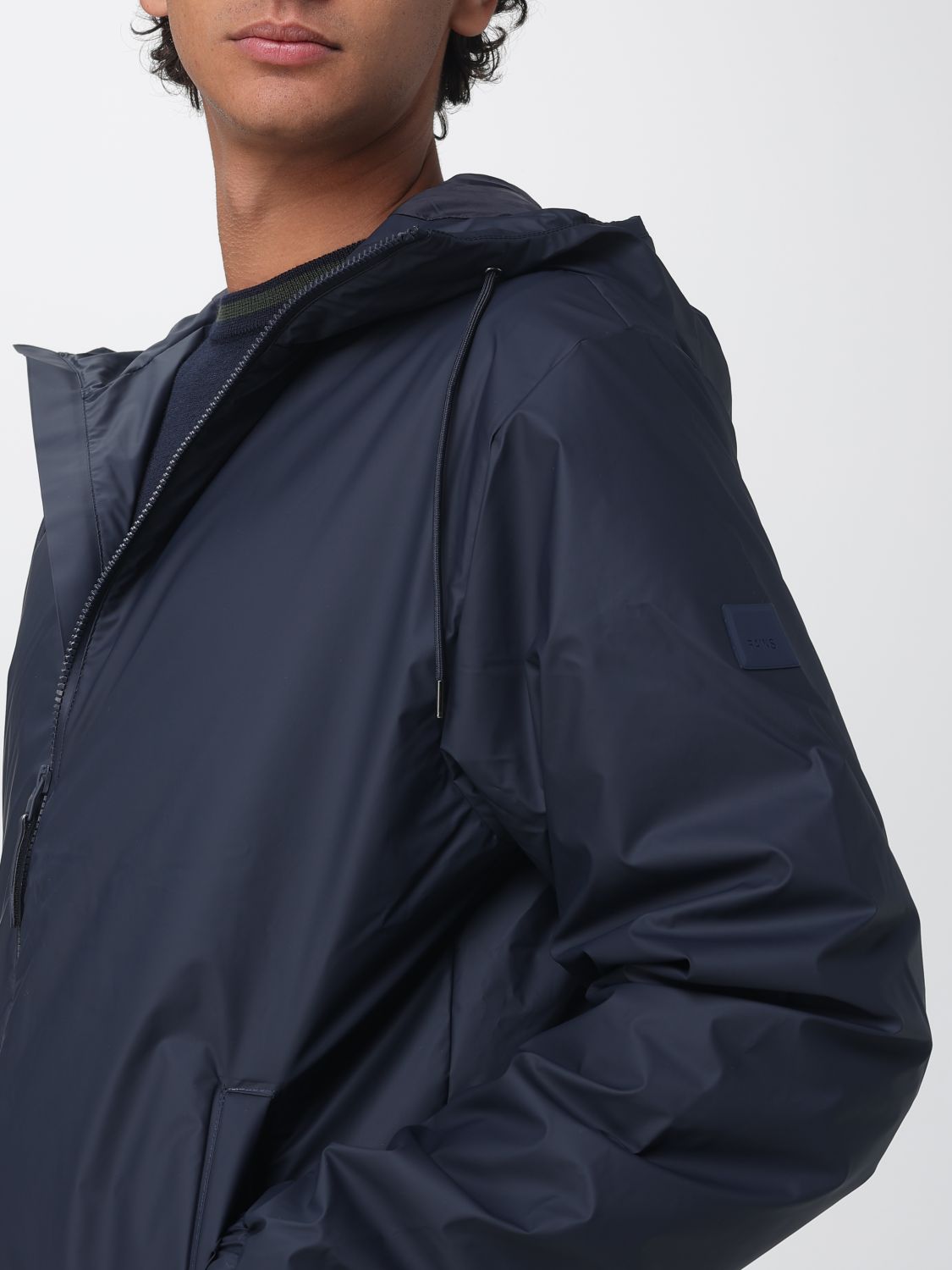 RAINS JACKET: Hooded Windbreaker Jacket Rains in Polyester with High Neck and Zip Closure, Blue - Img 4