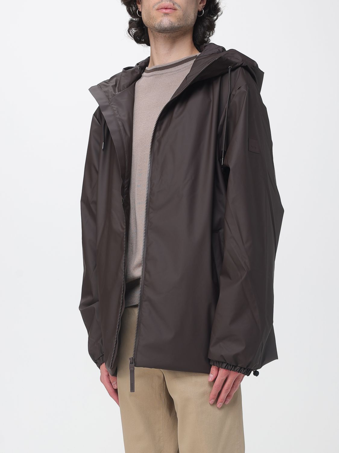 RAINS JACKET: Hooded Windbreaker Jacket Rains in Polyester with High Neck and Zip Closure, Brown - Img 3