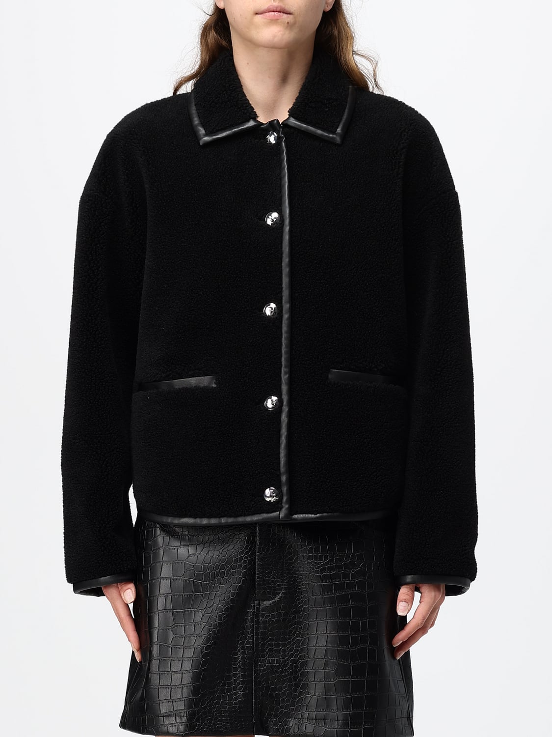 ANINE BING JACKE: Anine Bing Kurze Fleecejacke im Hemdenstil mit Eingrifftaschen, Schwarz - Img 1