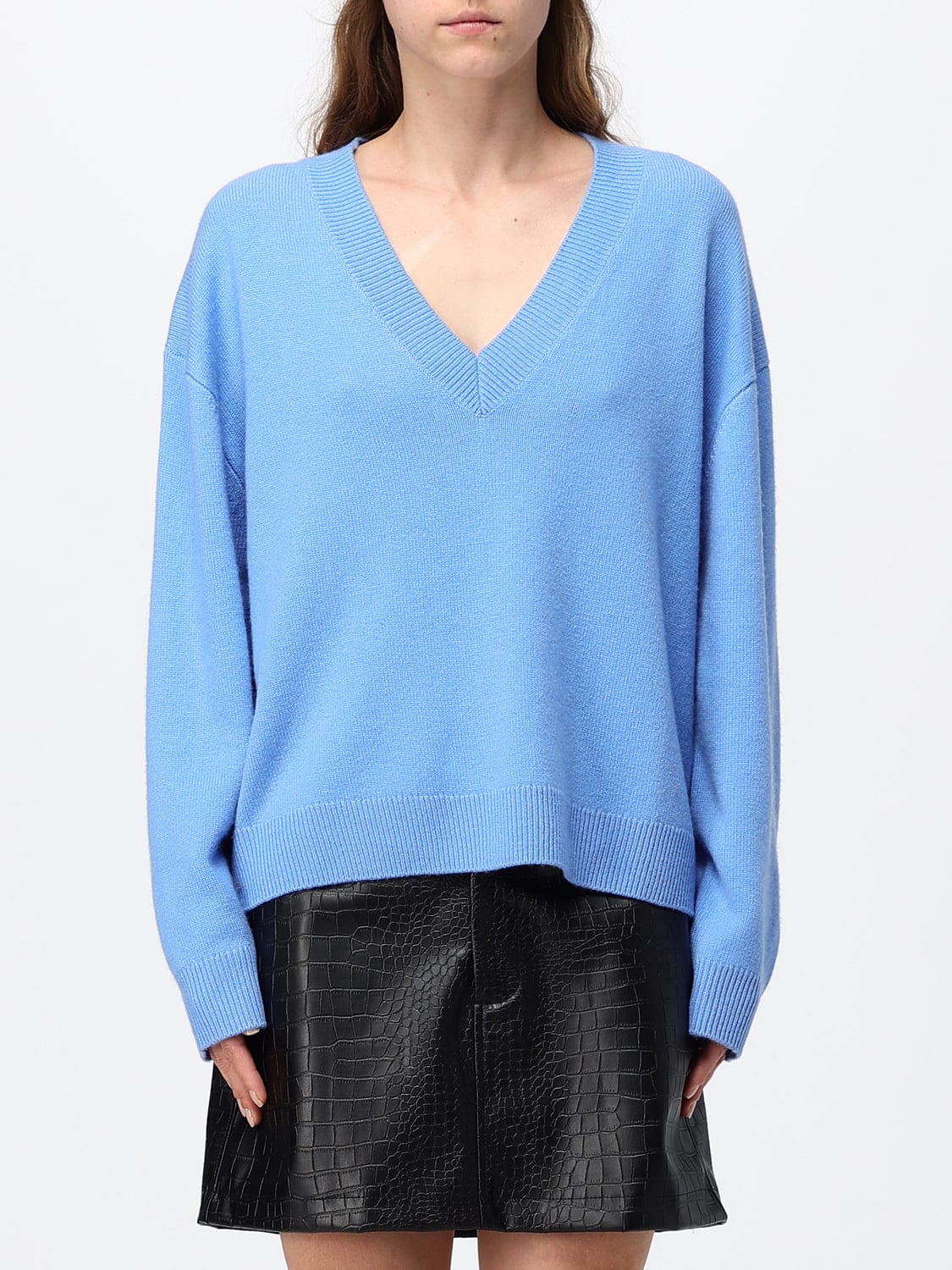 ANINE BING PULLOVER: Kaschmirpullover Anine Bing mit V-Ausschnitt und überschnittenen Schultern, Blau - Img 1