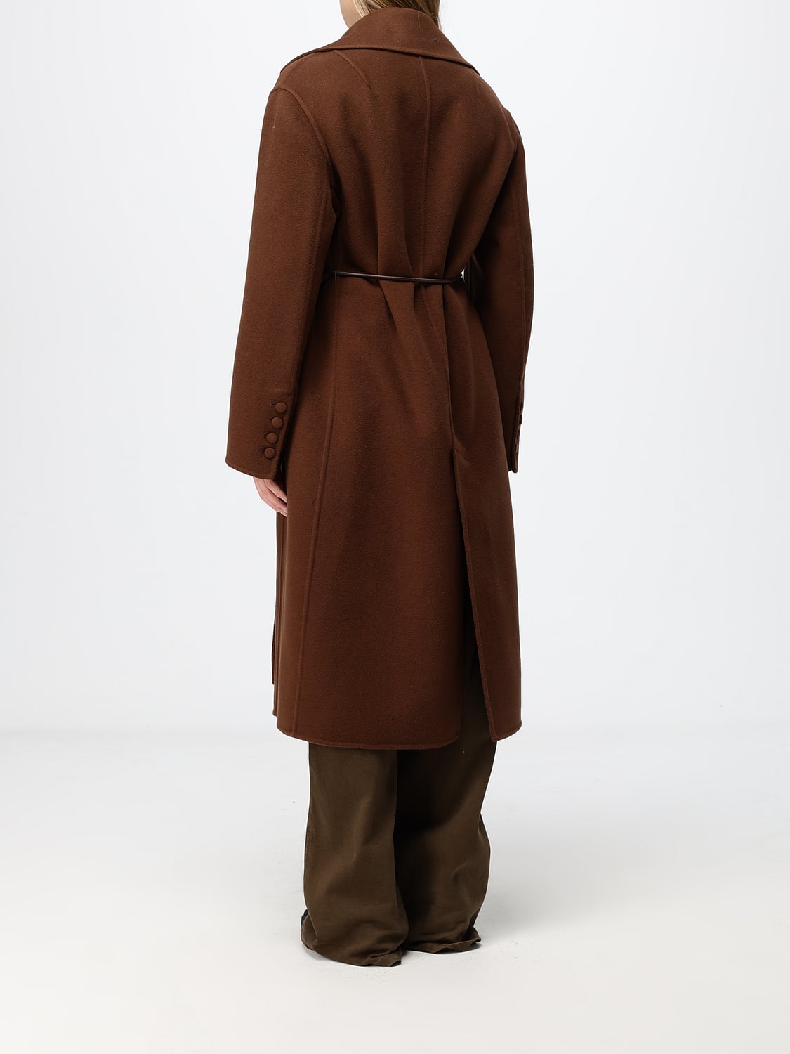 ERMANNO SCERVINO MANTEL: Ermanno Scervino Einreihiger langer Wollmantel mit Taillengürtel, Braun - Img 3